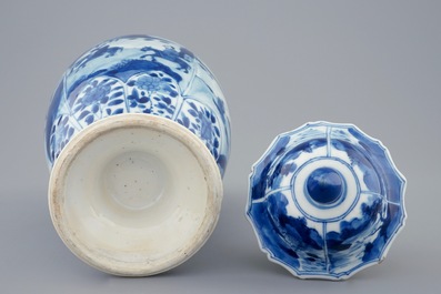 A Chinese blue and white vase and cover, Kangxi